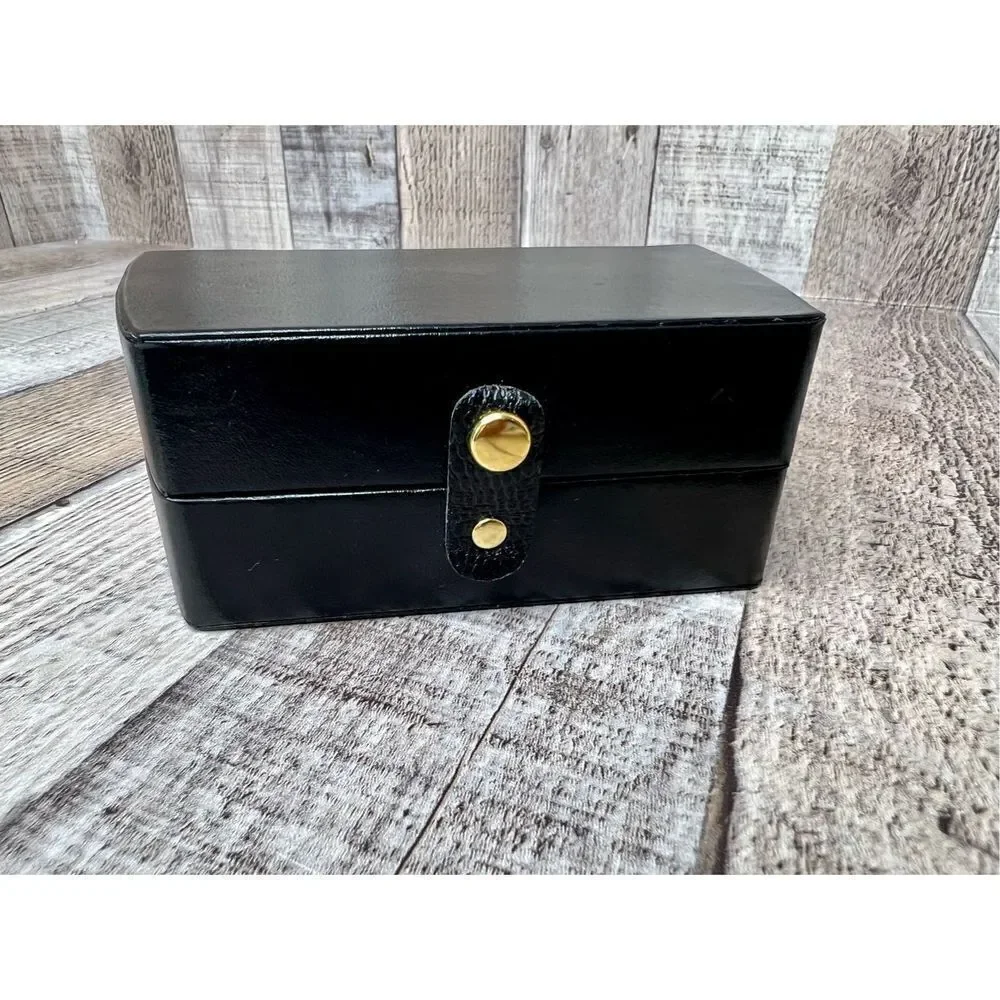 NEW Black Mini Travel Home Jewelry‎ Case Box Hinged Faux Leather Organizer